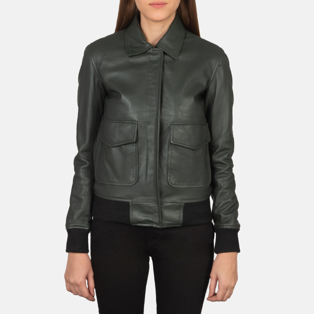 Westa A-2 Green Leather Bomber Jacket SH512