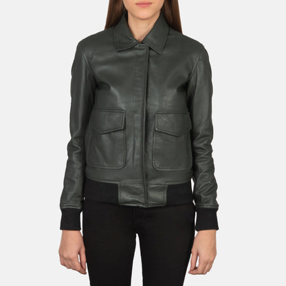 Westa A-2 Green Leather Bomber Jacket SH512