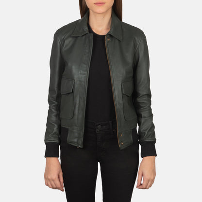 Westa A-2 Green Leather Bomber Jacket SH512