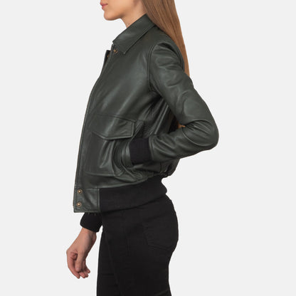 Westa A-2 Green Leather Bomber Jacket SH512