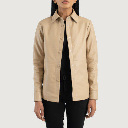 Zenith Beige Leather Shirt Jacket SH510