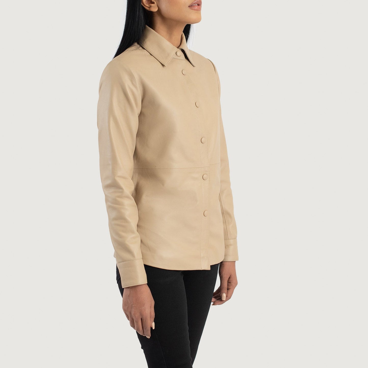 Zenith Beige Leather Shirt Jacket SH510
