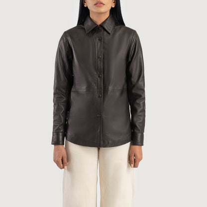 Zenith Brown Leather Shirt Jacket SH508