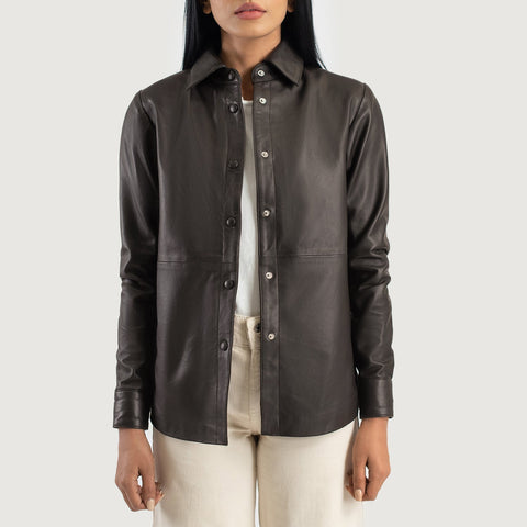 Zenith Brown Leather Shirt Jacket SH508