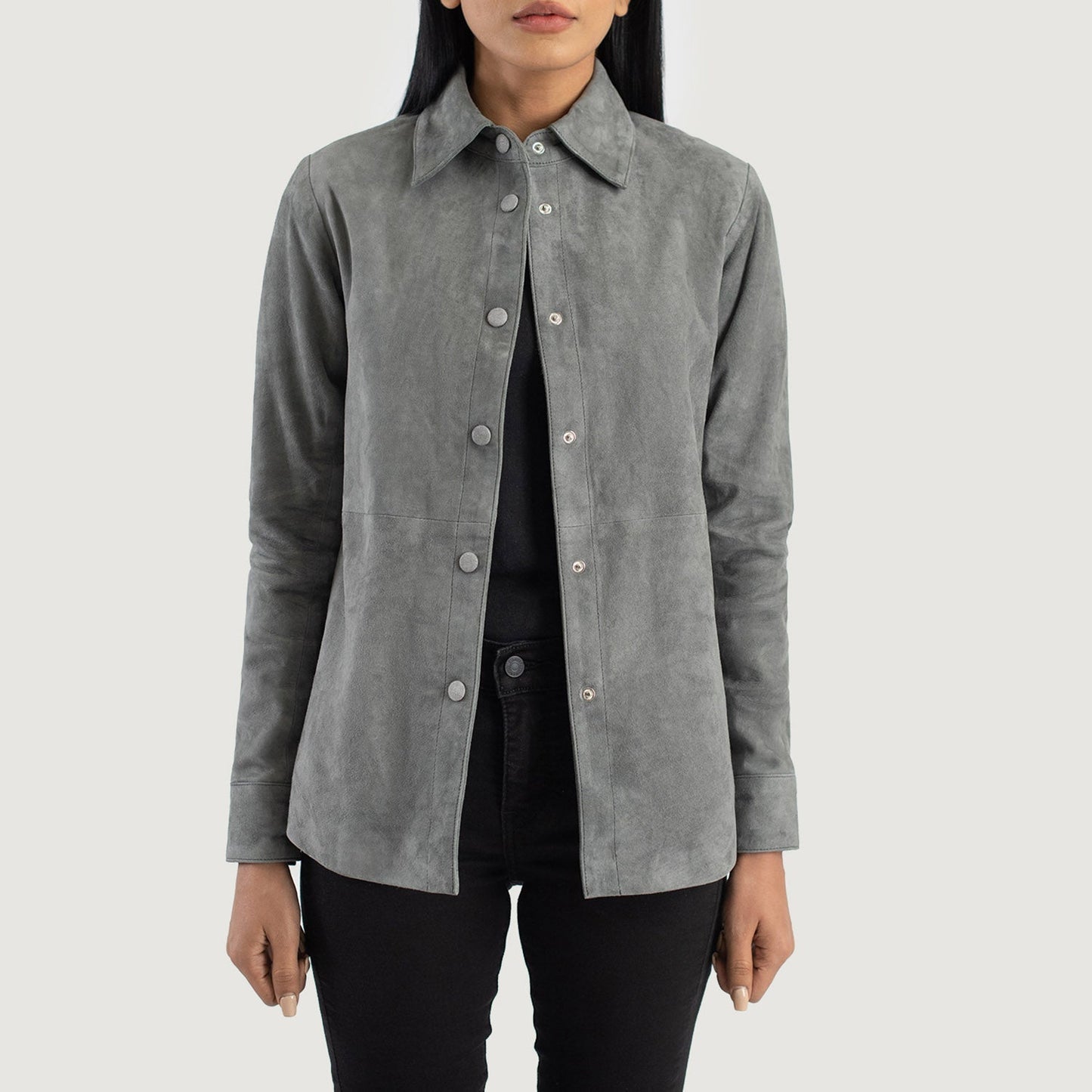 Zenith Grey Suede Leather Shirt Jacket SH507
