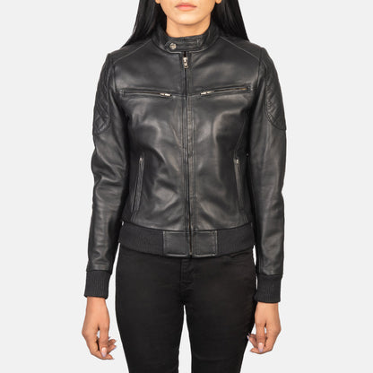 Zenna Black Leather Bomber Jacket SH506