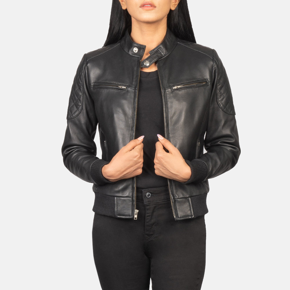 Zenna Black Leather Bomber Jacket SH506