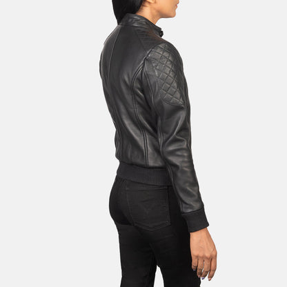 Zenna Black Leather Bomber Jacket SH506