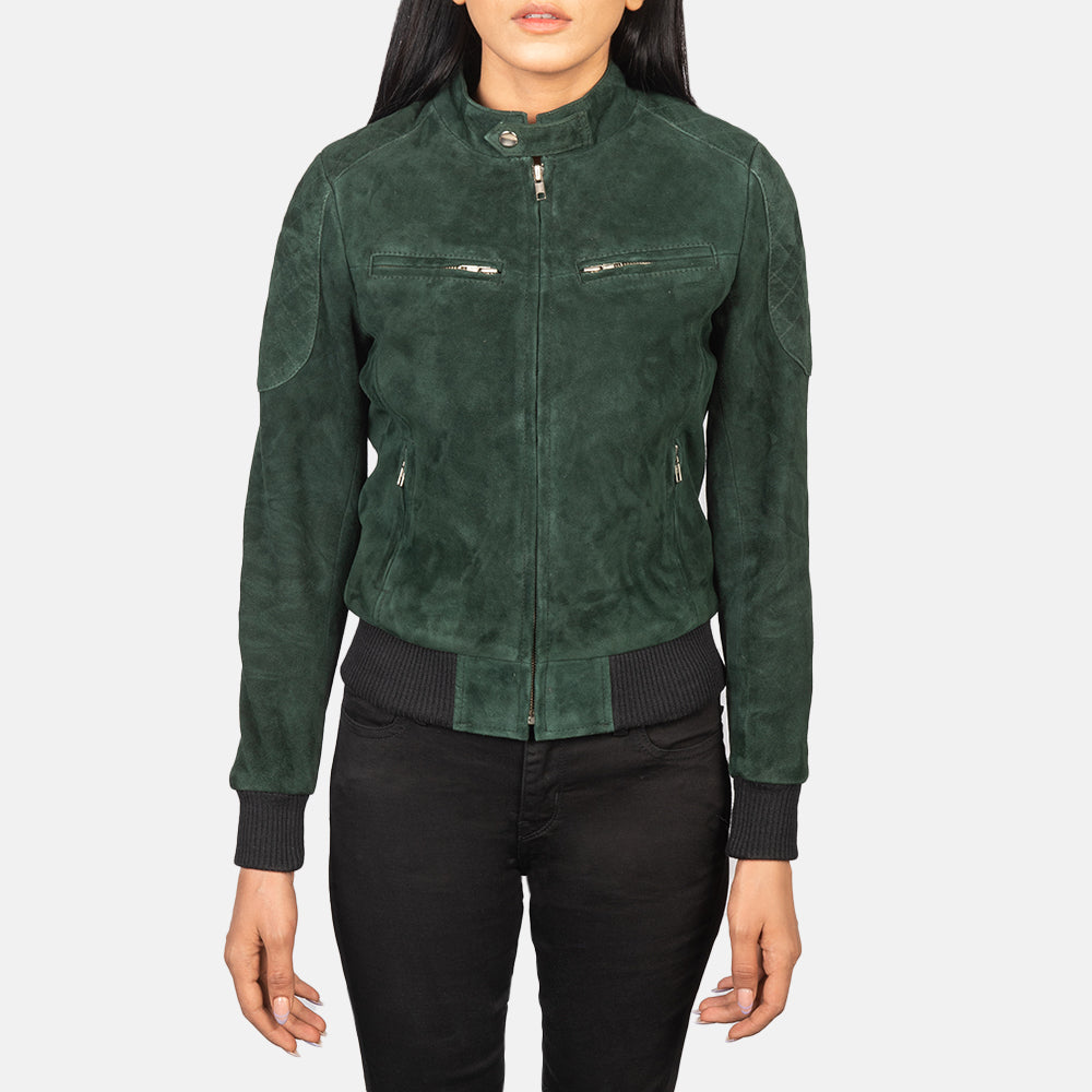 Zenna Green Suede Bomber Jacket SH505