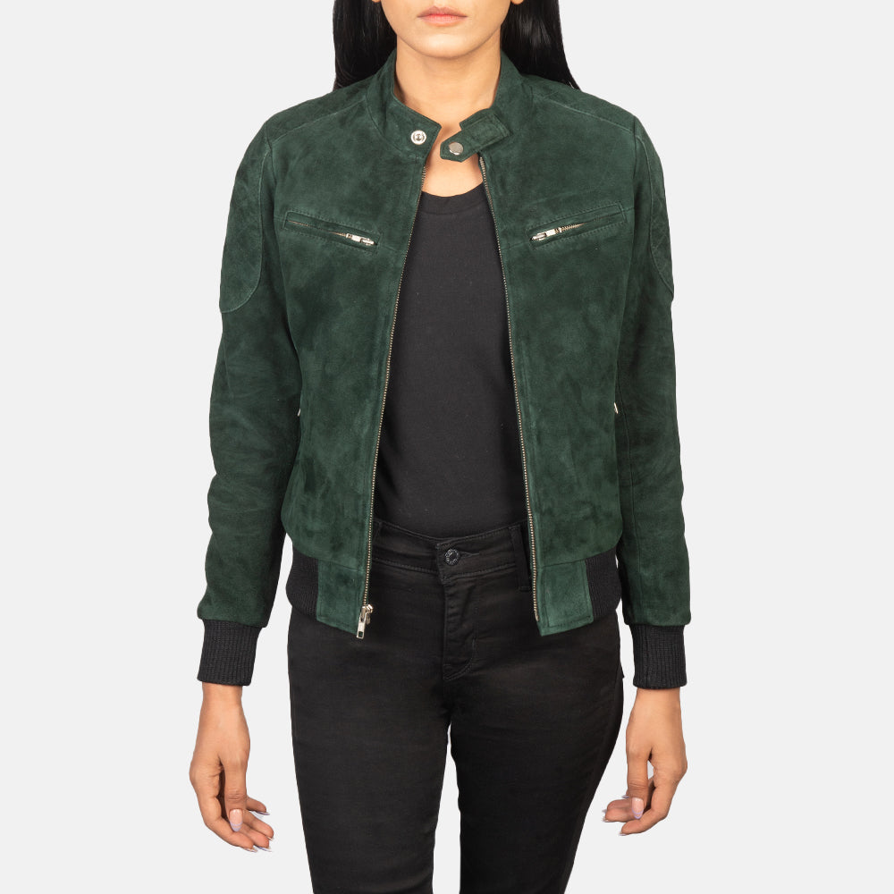 Zenna Green Suede Bomber Jacket SH505