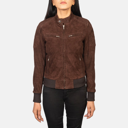 Zenna Mocha Suede Bomber Jacket SH504
