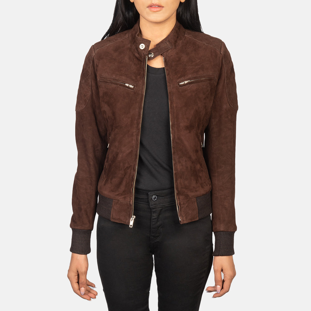 Zenna Mocha Suede Bomber Jacket SH504