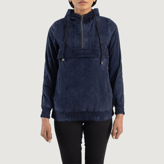 Zest Blue Hooded Suede Pullover Jacket SH502