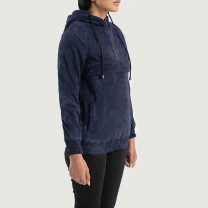 Zest Blue Hooded Suede Pullover Jacket SH502