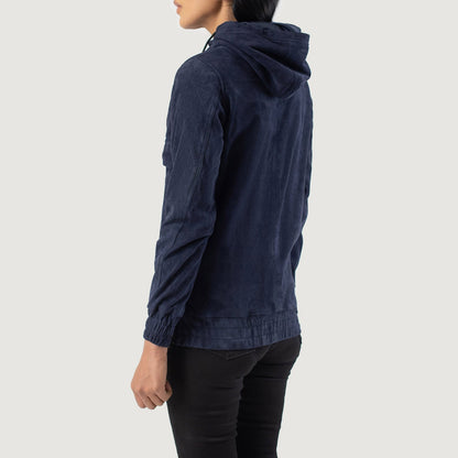 Zest Blue Hooded Suede Pullover Jacket SH502