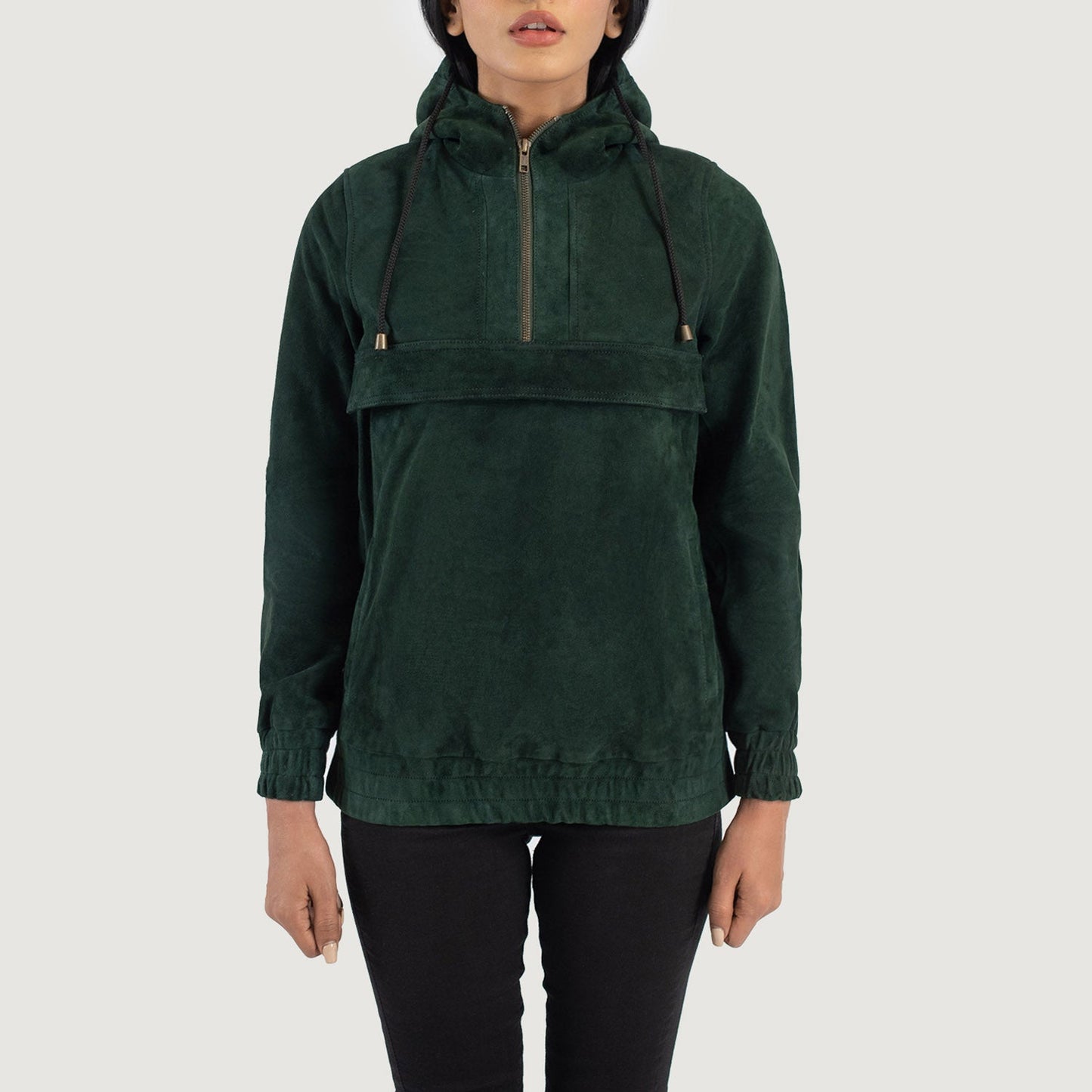 Zest Green Hooded Suede Pullover Jacket SH501