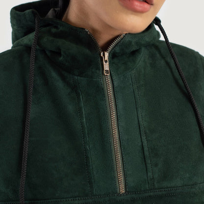 Zest Green Hooded Suede Pullover Jacket SH501