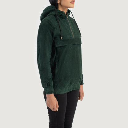 Zest Green Hooded Suede Pullover Jacket SH501