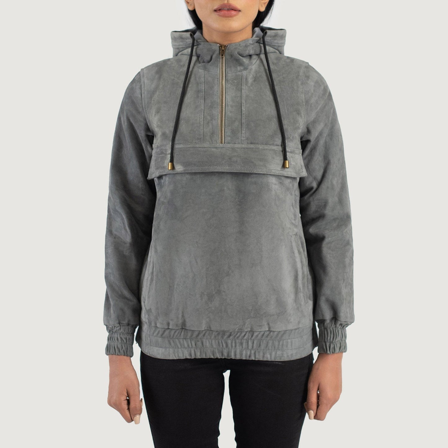 Zest Grey Hooded Suede Pullover Jacket SH500
