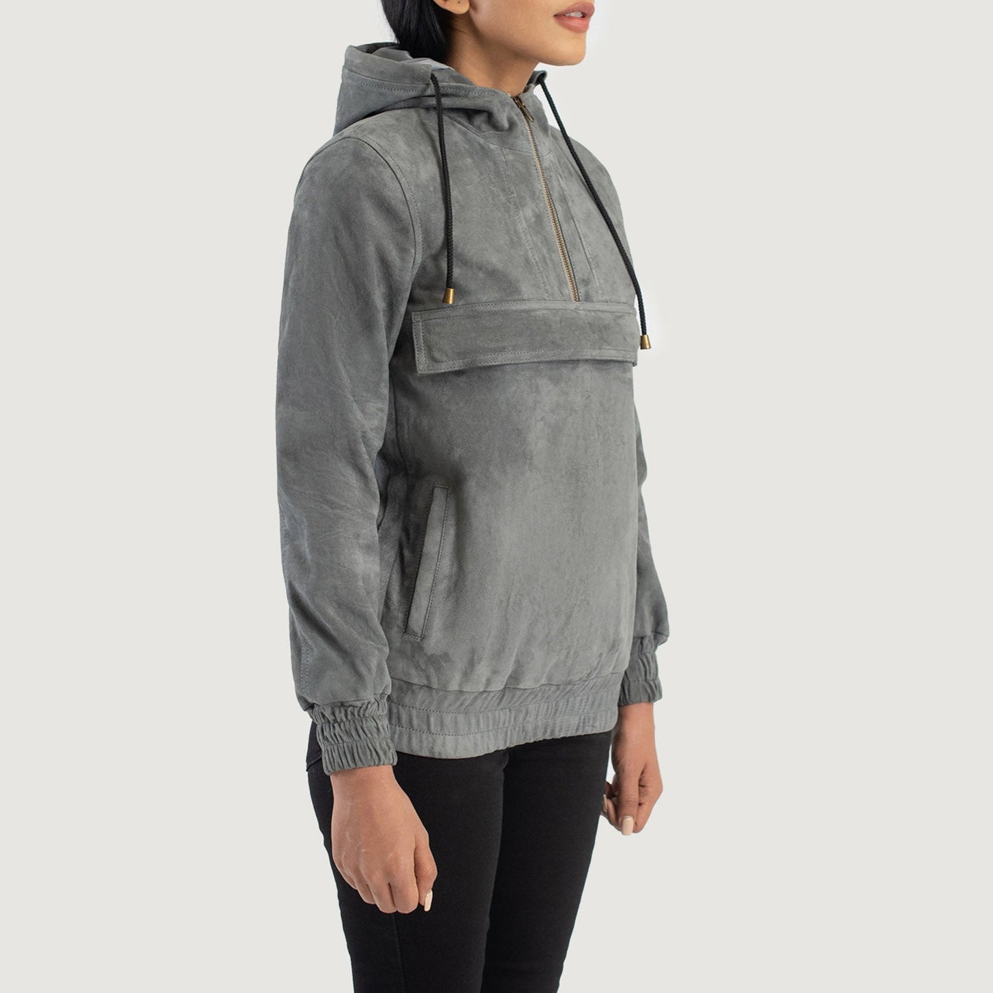 Zest Grey Hooded Suede Pullover Jacket SH500