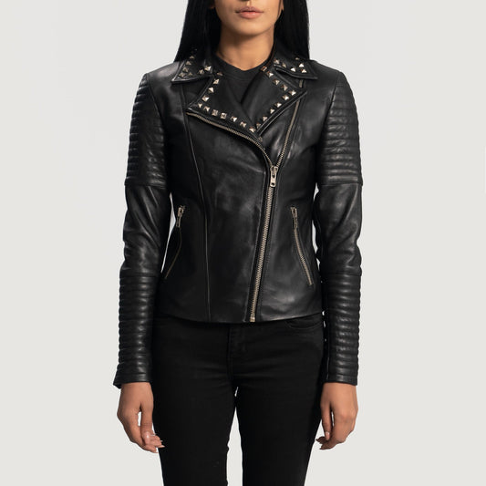 Sally Mae Studded Black Leather Biker Jacket SH550