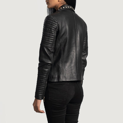 Sally Mae Studded Black Leather Biker Jacket SH550