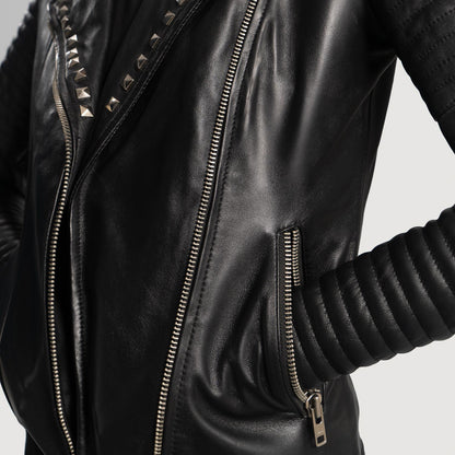 Sally Mae Studded Black Leather Biker Jacket SH550
