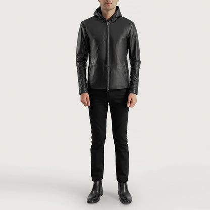 Andy Matte Black Hooded Leather Jacket