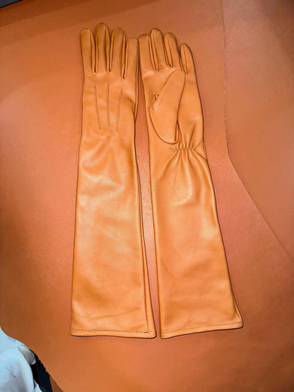 Tan long leather opera gloves elegant
