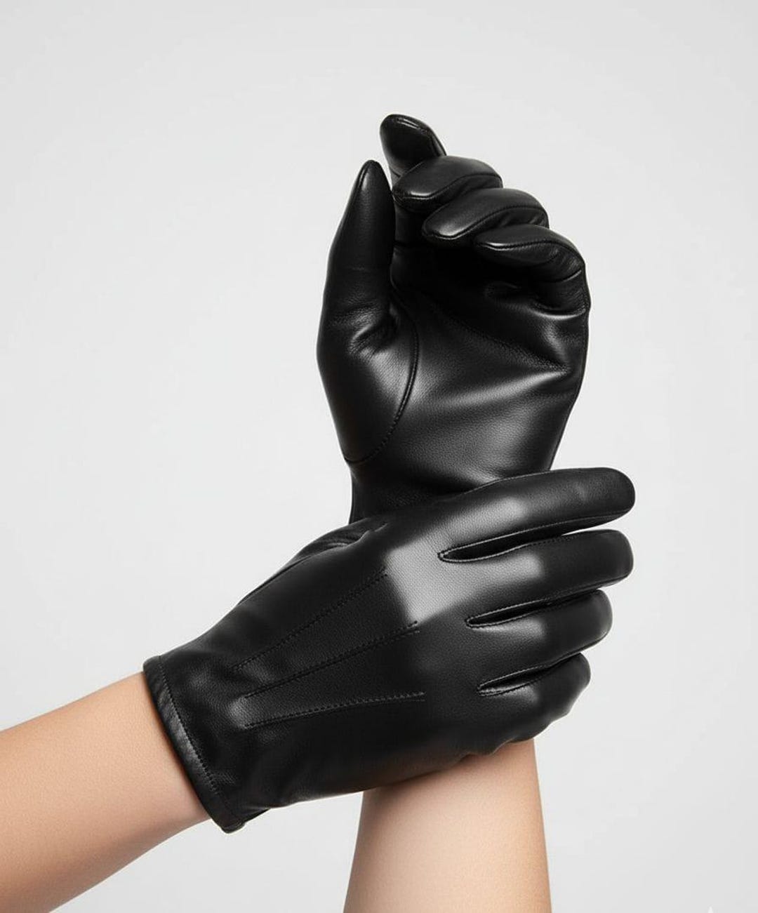 Handmade black leather gloves classic design