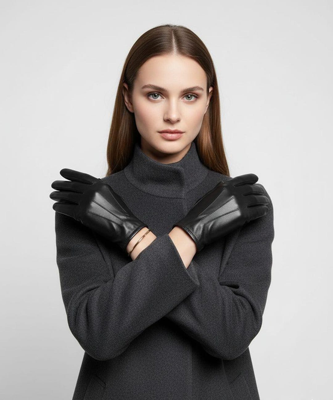 Black leather driving gloves smooth texture detail