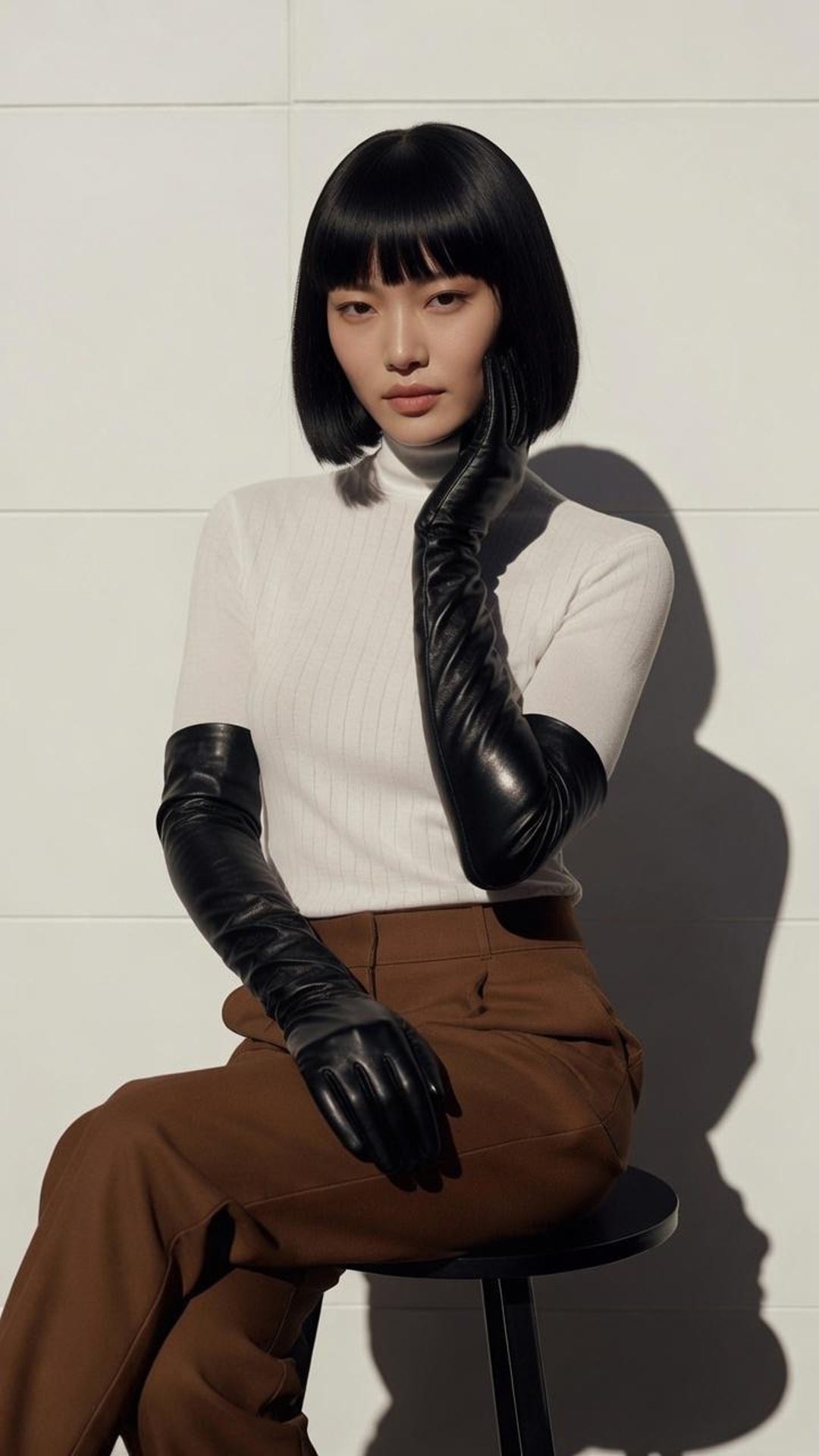 Women Long Opera Gloves Black Sheepskin Leather formal