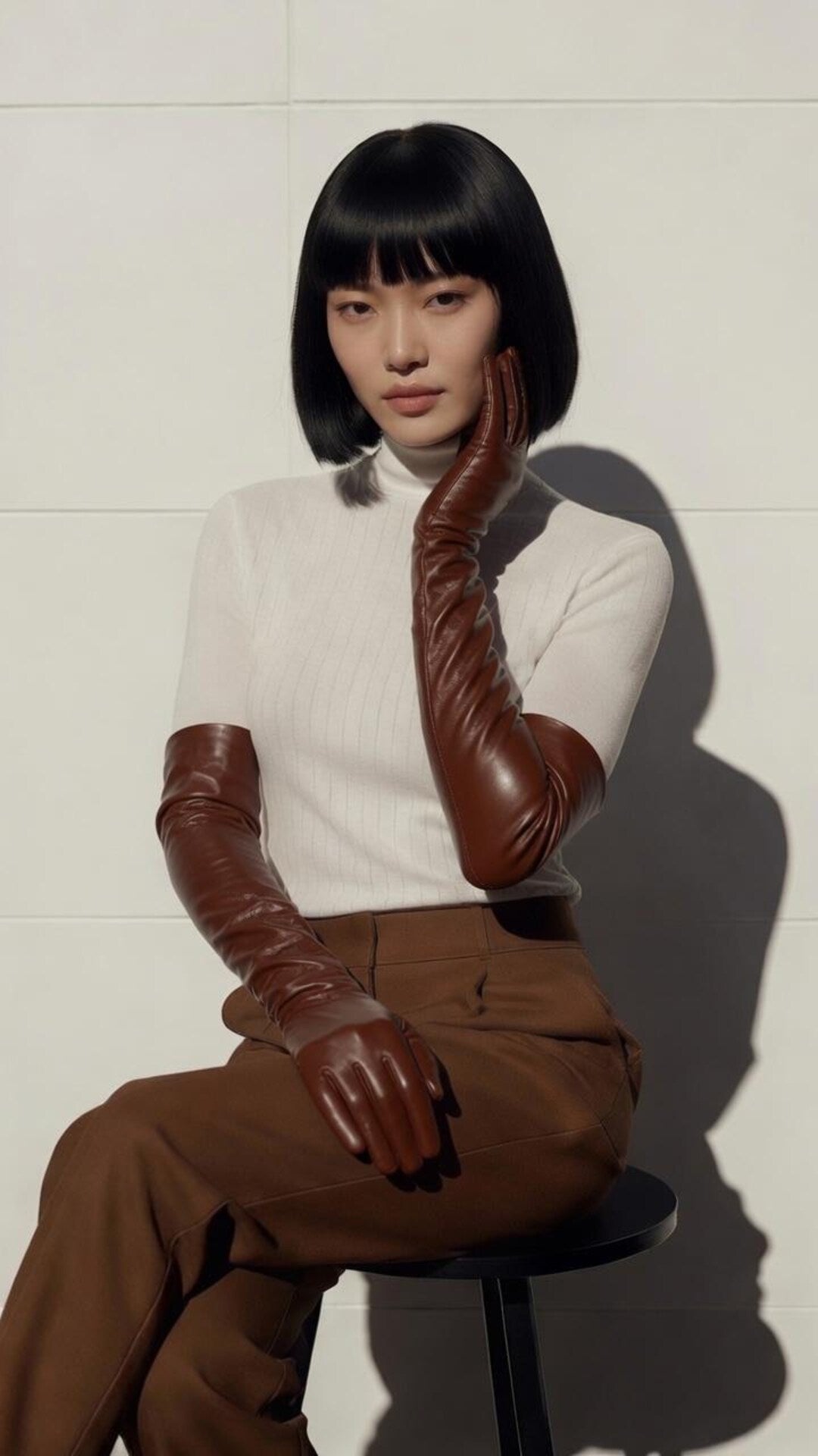 Women Long Opera Gloves Brown Sheepskin Leather evening wear