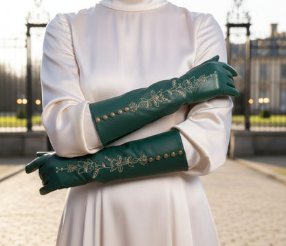 Women Long Sheep Leather Embroidered Gloves formal
