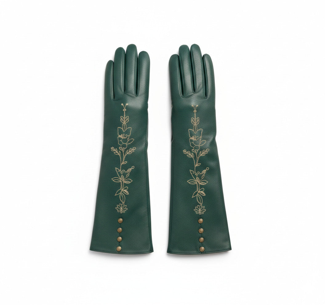 Embroidered leather gloves detail