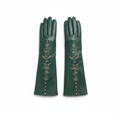 Embroidered leather gloves detail